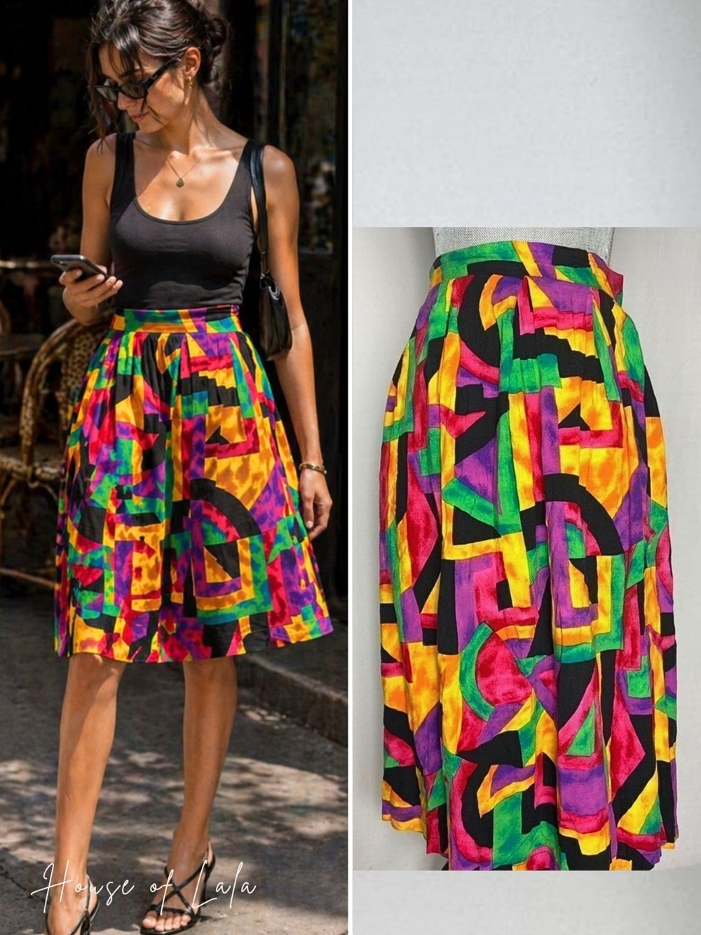 Vintage A Line Rainbow Summer Skirt. Vacation Statement, Size M. Rockstar Chic.